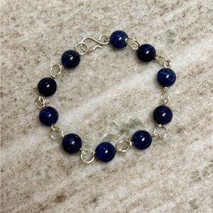 Lapis Lazuli Silver Bubble Chain Link Bracelet